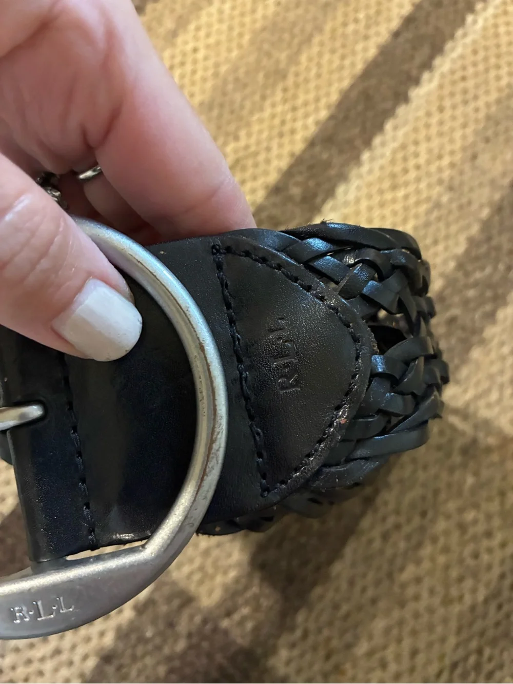 Lauren Ralph Lauren Vintage Black Braided Woven Leather Belt Silver Buckle Fit M